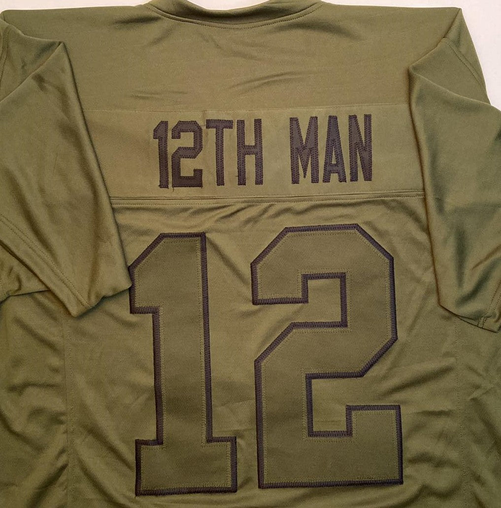 Seattle Seahawks Unsigned Custom Olive Green 12th Man Jersey