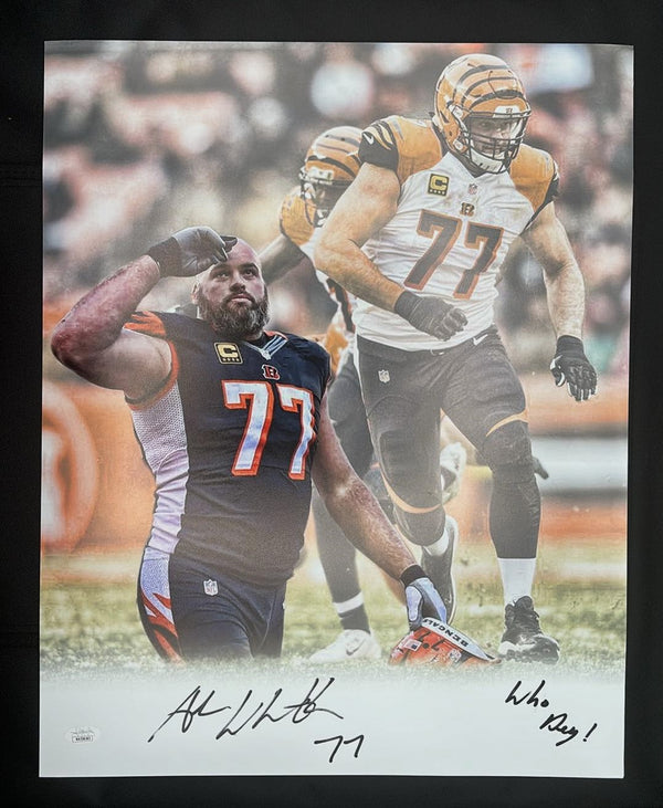 Andrew Whitworth Signed 16x20 Salute w Script Photo w "Who Dey" Cincinnati Bengals