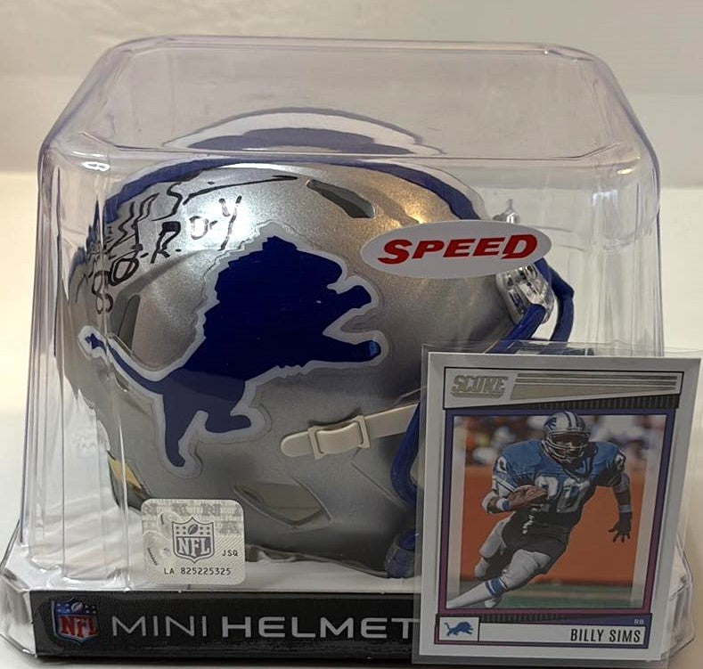 Billy Sims Signed Speed Mini Helmet 80 ROY Script Detroit Lions JSA Certified