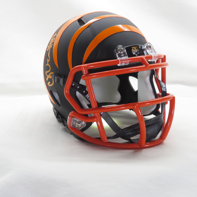 CJ Uzomah Signed Custom Matte Black Mini Helmet Cincinnati Bengals