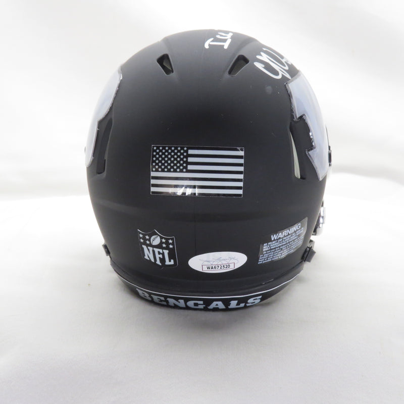 CJ Uzomah Signed Custom Black Ice Mini Helmet Cincinnati Bengals