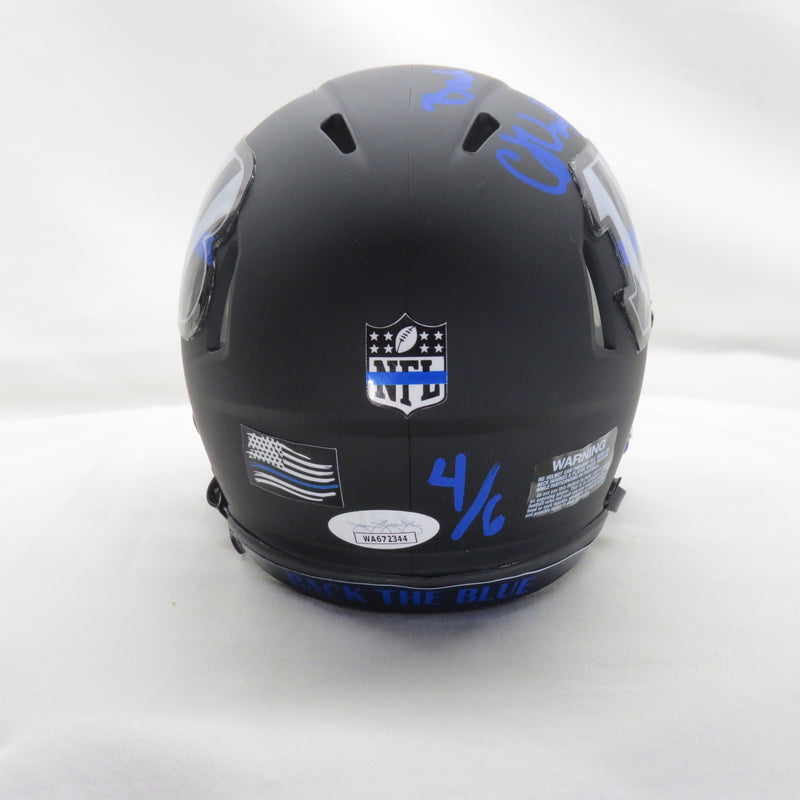 CJ Uzomah Signed Custom Thin Blue Line Mini Helmet Cincinnati Bengals