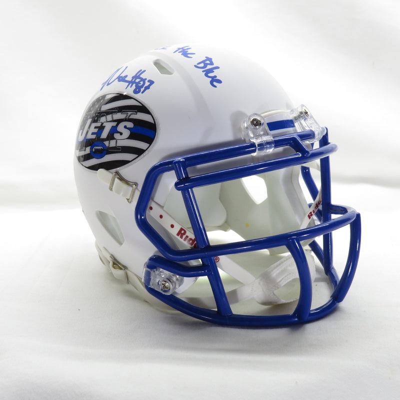 Jermiane Johnson & CJ Uzomah Signed Custom Thin Blue Line Mini Helmet New York Jets