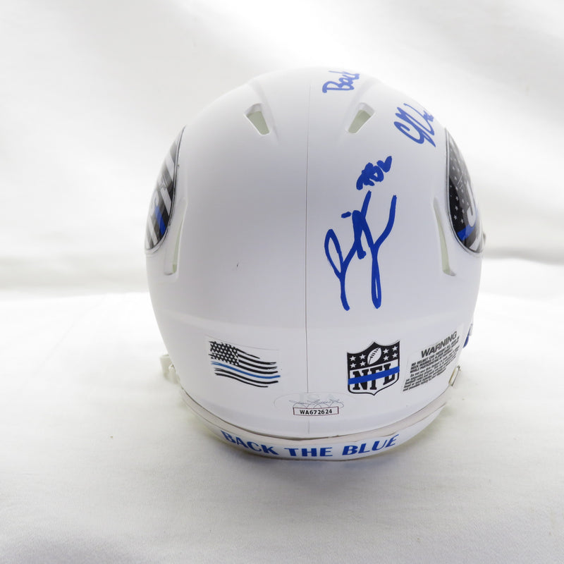 Jermiane Johnson & CJ Uzomah Signed Custom Thin Blue Line Mini Helmet New York Jets