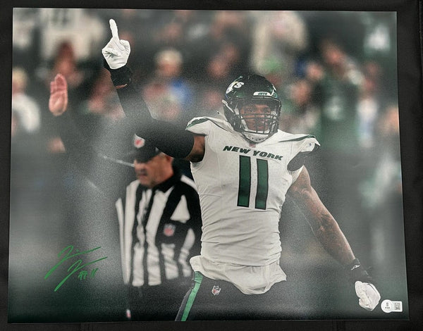 Jermaine Johnson Signed 16x20 #1 Photo Green Ink New York Jets Beckett Cert