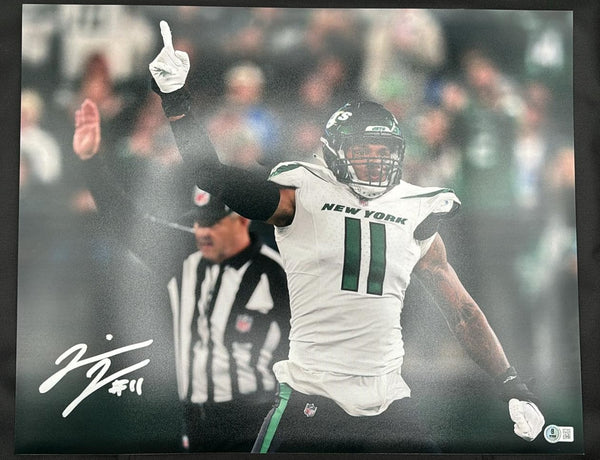 Jermaine Johnson Signed 16x20 #1 Photo Silver Ink New York Jets Beckett Cert