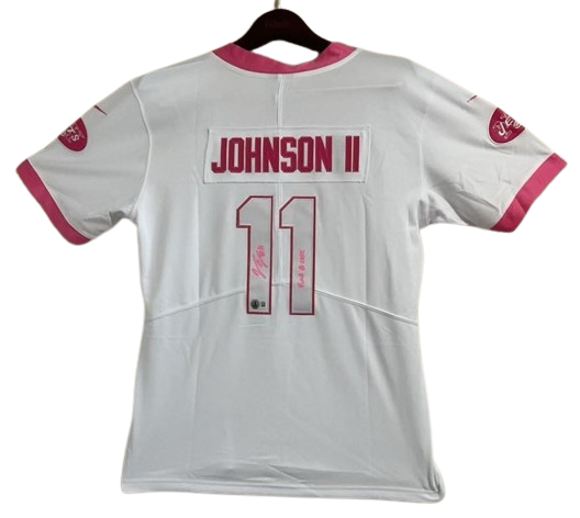 Jermaine Johnson Signed Custom BCA Jersey Find A Cure Script NY Jets Beckett