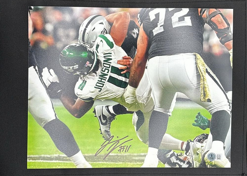 Jermaine Johnson Signed 11x14 Sack Photo New York Jets Beckett Cert