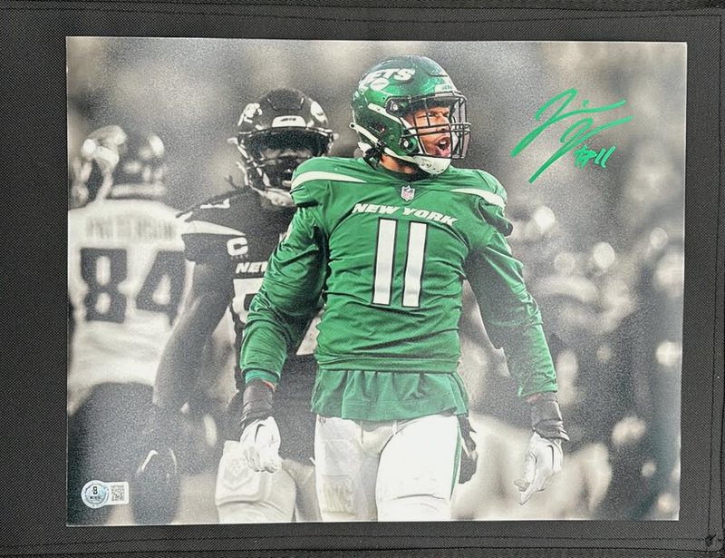 Jermaine Johnson Signed 8X10 Strut Photo Silver Ink New York Jets Beckett Cert