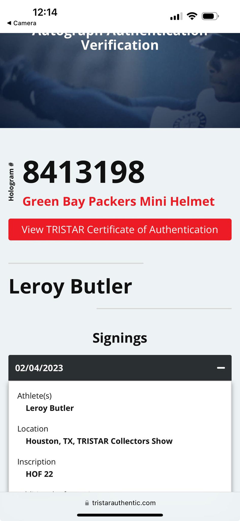 Leroy Butler Signed Speed Mini Helmet Green Bay Packers Tristar Certified