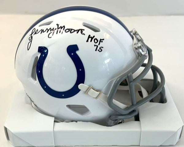 Lenny Moore Signed Speed Mini Helmet HOF 75 Script Indianapolis Colts Schwartz Sports Authentic