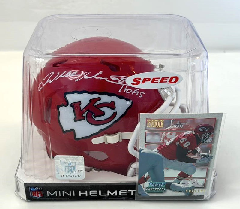 Will Shields Signed Speed Mini Helmet HOF 15 Script KC Chiefs Tristar Cert