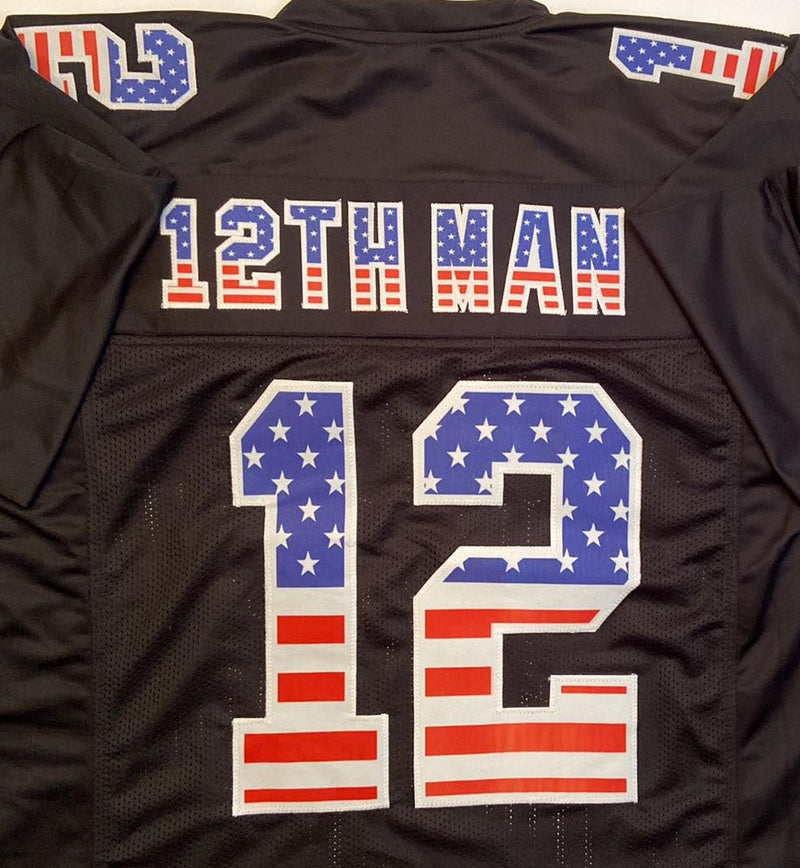 Seattle Seahawks Unsigned Custom Black American Flag 12th Man Jersey