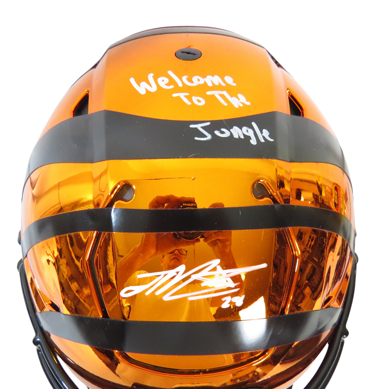 Joe Mixon Signed Orange Chrome Black Stripes Speedflex w " Welcome to the Jumgle" Cincinnati Bengals