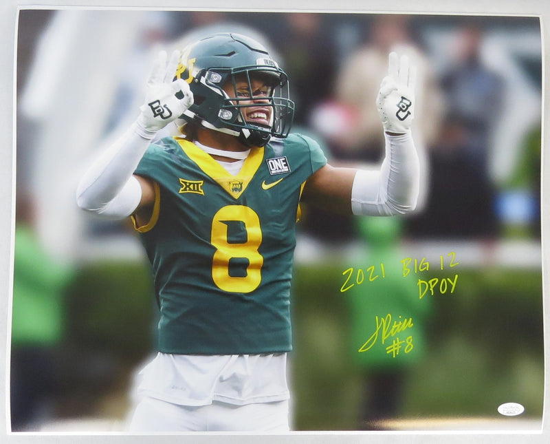 Jalen Pitre Signed 16x20 Celebrating Photo w "2021 DPOY Big12" Baylor Bears