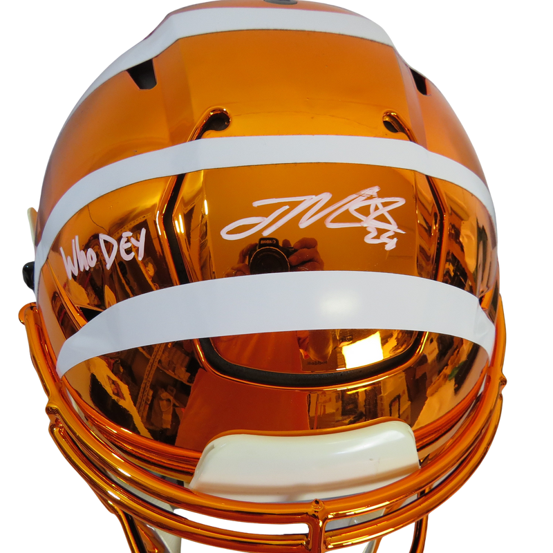 Joe Mixon Signed Orange Chrome White Stripes  Speedflex w "Who Dey" Cincinnati Bengals