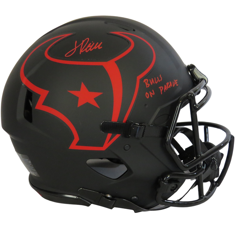 Jalen Pitre Signed Speed Auth Helmet Eclipse w Bulls on Parade White Ink Houston Texans