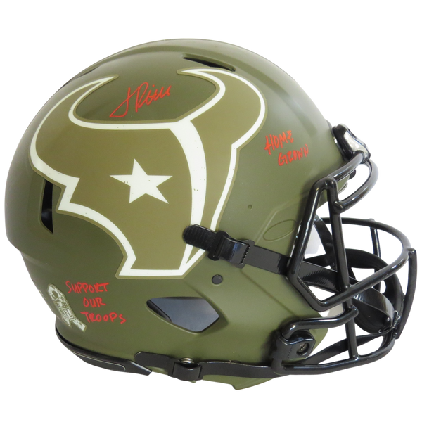 Jalen Pitre Signed Speed Auth Helmet STS w Homegrown - Support Our Troops Red Ink Houston Texans