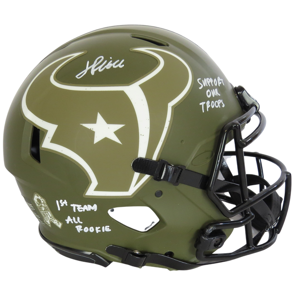 Jalen Pitre Signed Speed Auth Helmet STS w 1st Team All Rookie - Support Our Troops White Ink Houston Texans