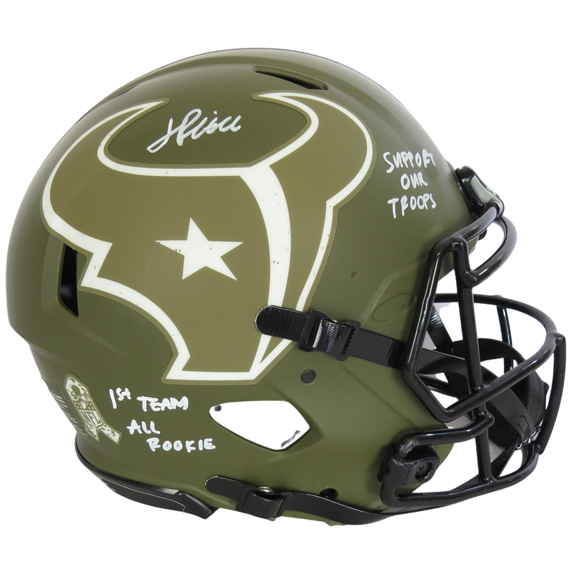 Jalen Pitre Signed Speed Auth Helmet STS w 1st Team All Rookie - Support Our Troops White Ink Houston Texans