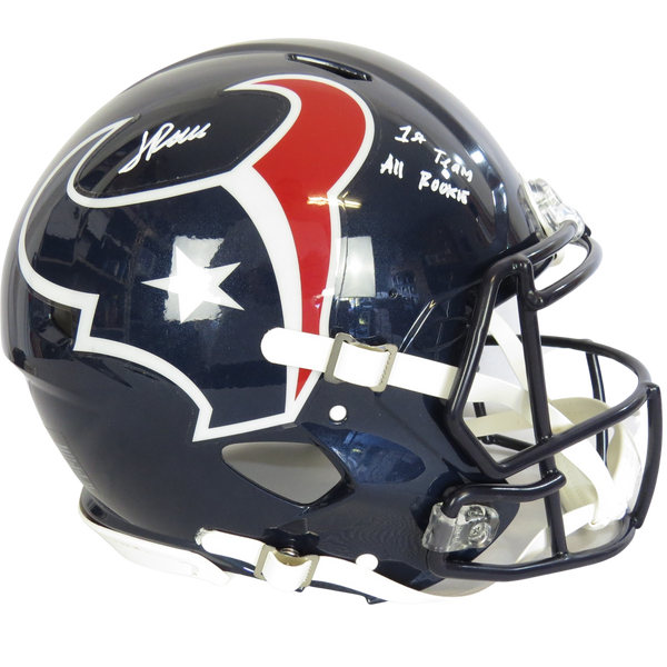 Jalen Pitre Signed Speed Auth Helmet Speed w 1st Team All Rookie White Ink Houston Texans