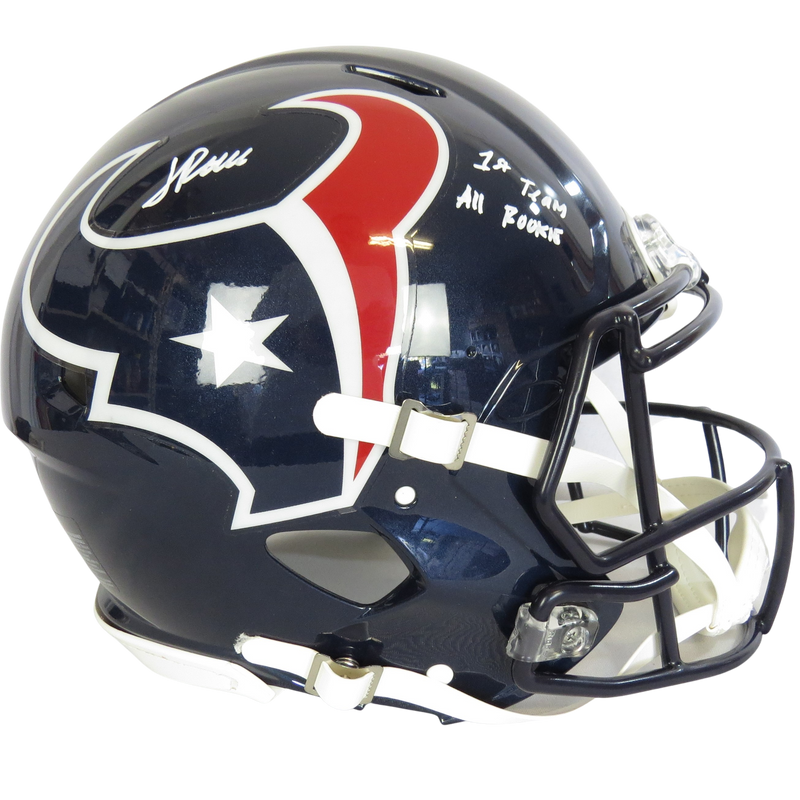 Jalen Pitre Signed Speed Auth Helmet Speed w 1st Team All Rookie White Ink Houston Texans