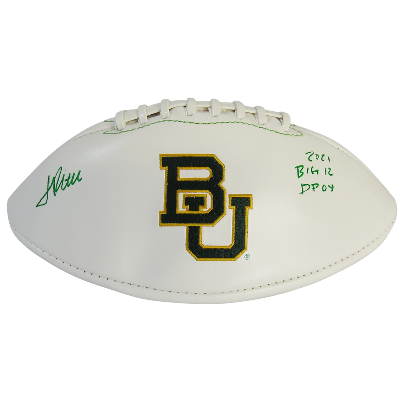 Jalen Pitre Signed Football White Panel Football w "2021 DPOY Big12" Baylor Bears